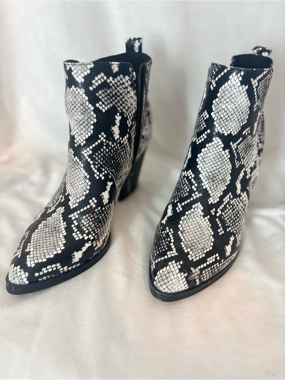 Black & White Snake Print Ankle Booties